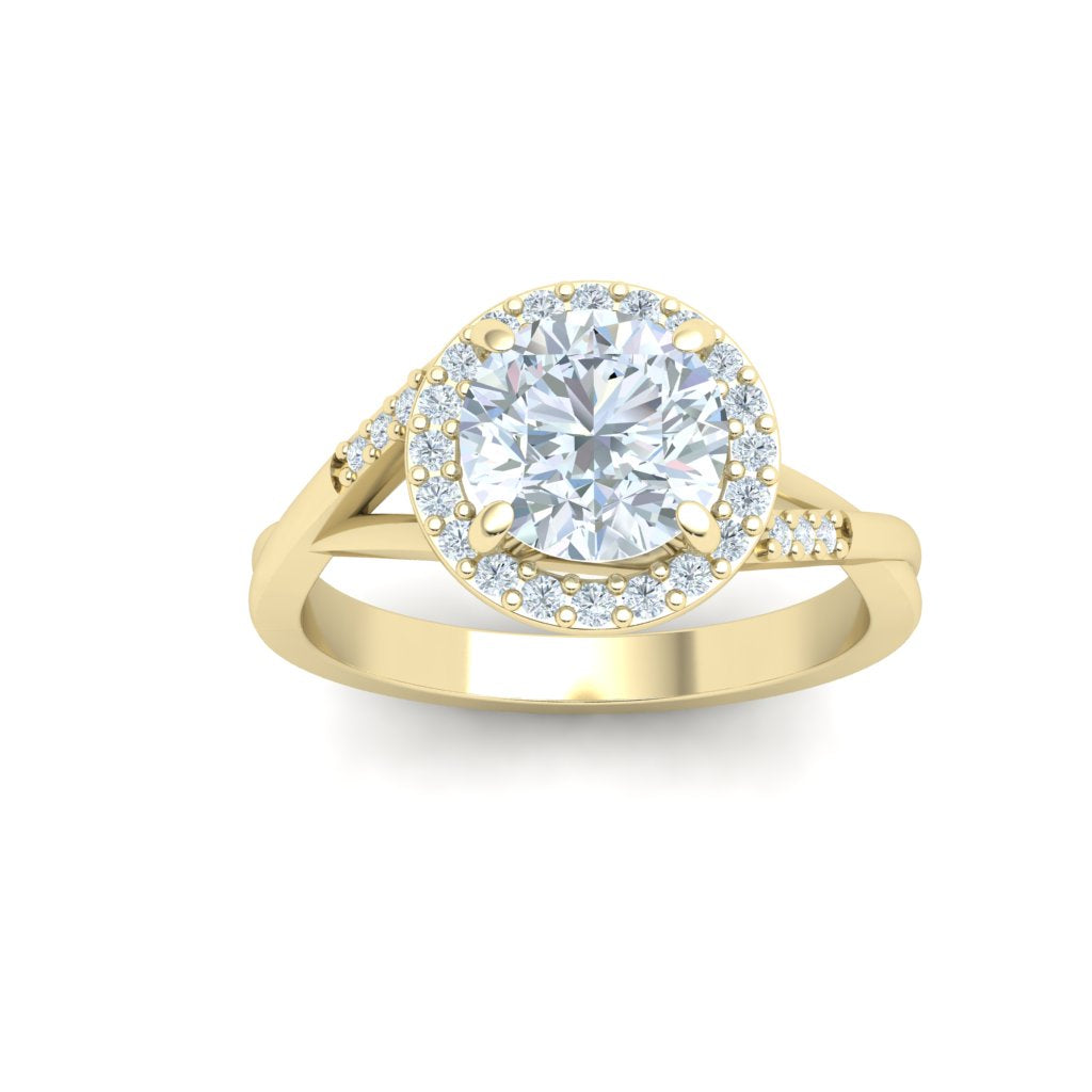 Rosewood Round Cut Halo Moissanite Engagement Ring Yellow Gold