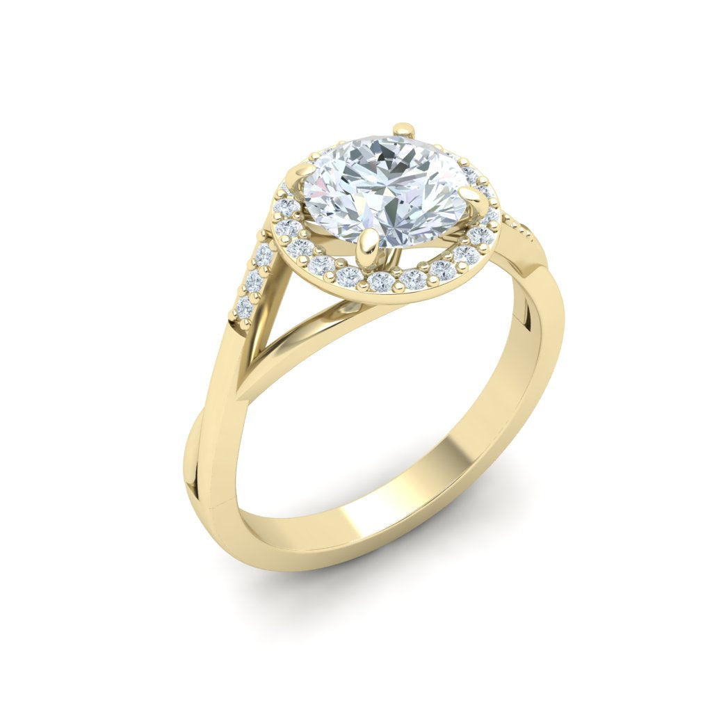 Rosewood Round Cut Halo Moissanite Engagement Ring Yellow Gold