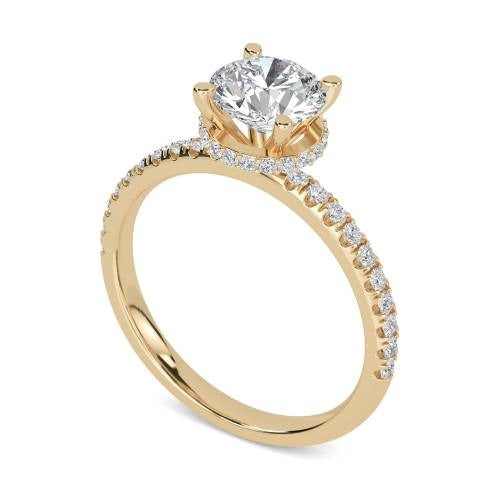 Round Low Set Hidden Halo Shoulder Set Lab Grown Diamond Ring