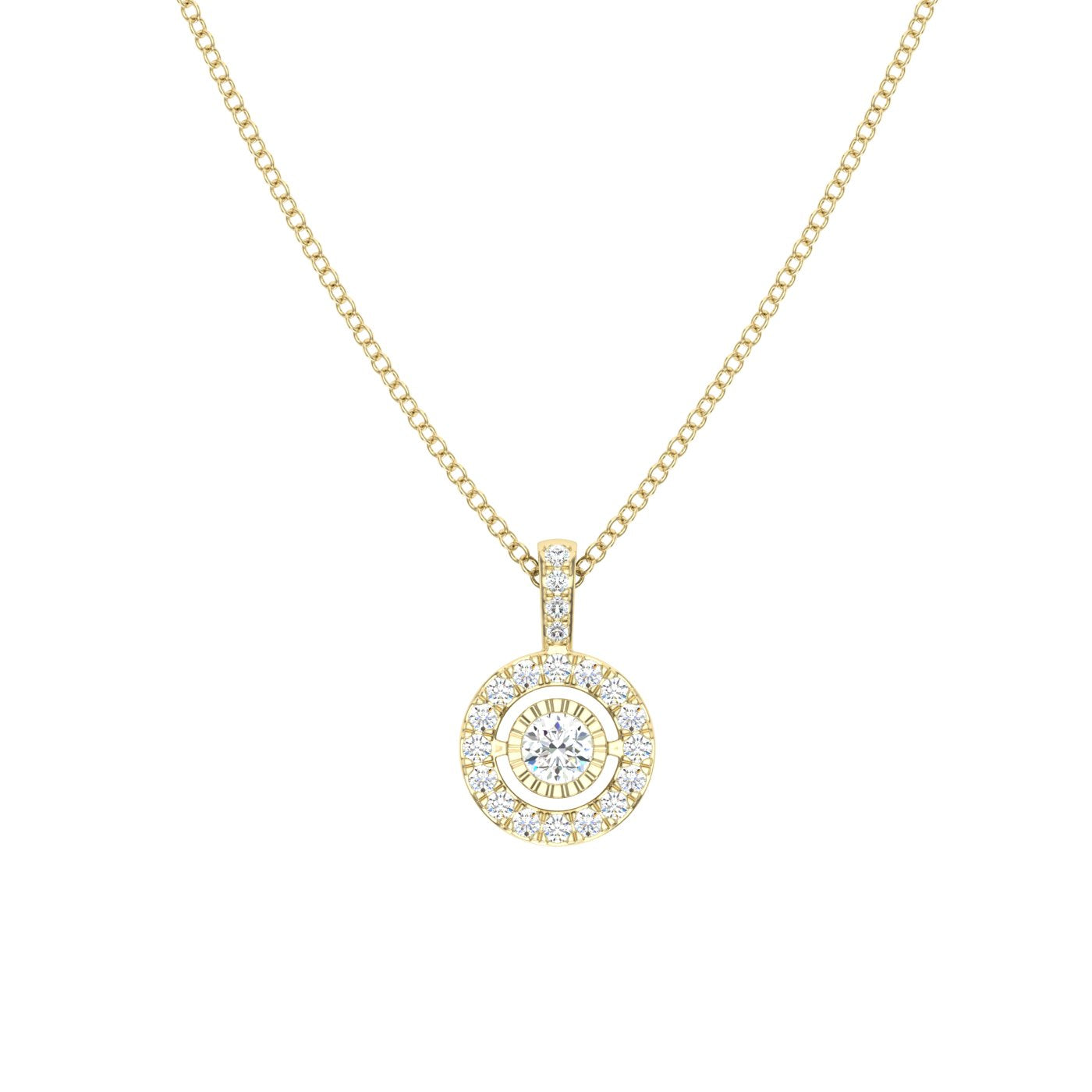 Round Moissanite Pendant with Halo Yellow Gold