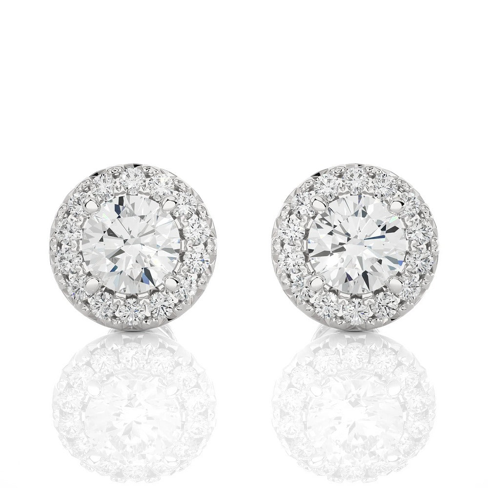 Round Solitaire Lab Diamond Halo Studs Earrings