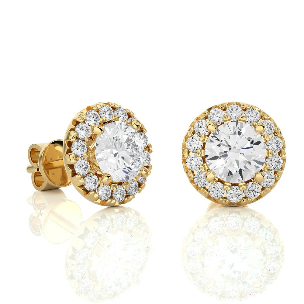 Round Solitaire Lab Diamond Halo Studs Earrings