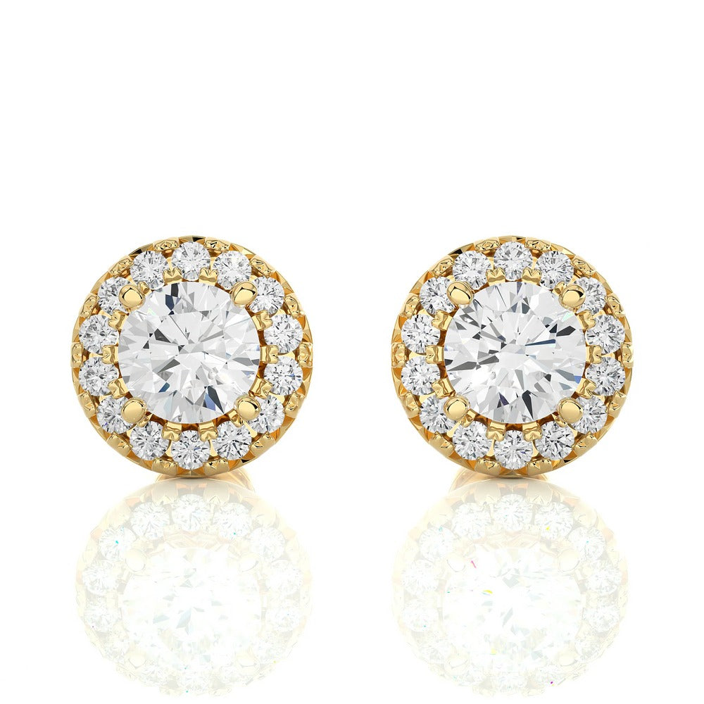 Round Solitaire Lab Diamond Halo Studs Earrings