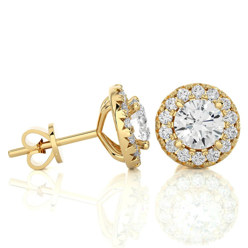 Round Solitaire Lab Diamond Halo Studs Earrings