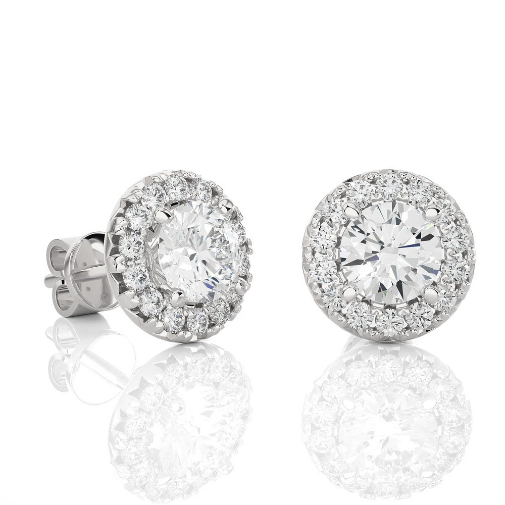 Round Solitaire Lab Diamond Halo Studs Earrings