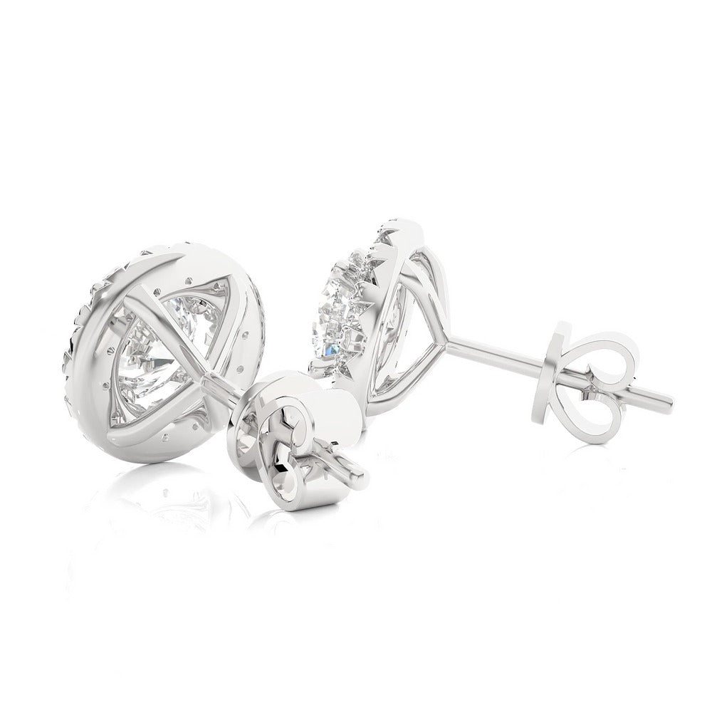 Round Solitaire Lab Diamond Halo Studs Earrings 