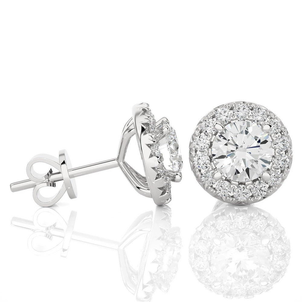 Round Solitaire Lab Diamond Halo Studs Earrings 