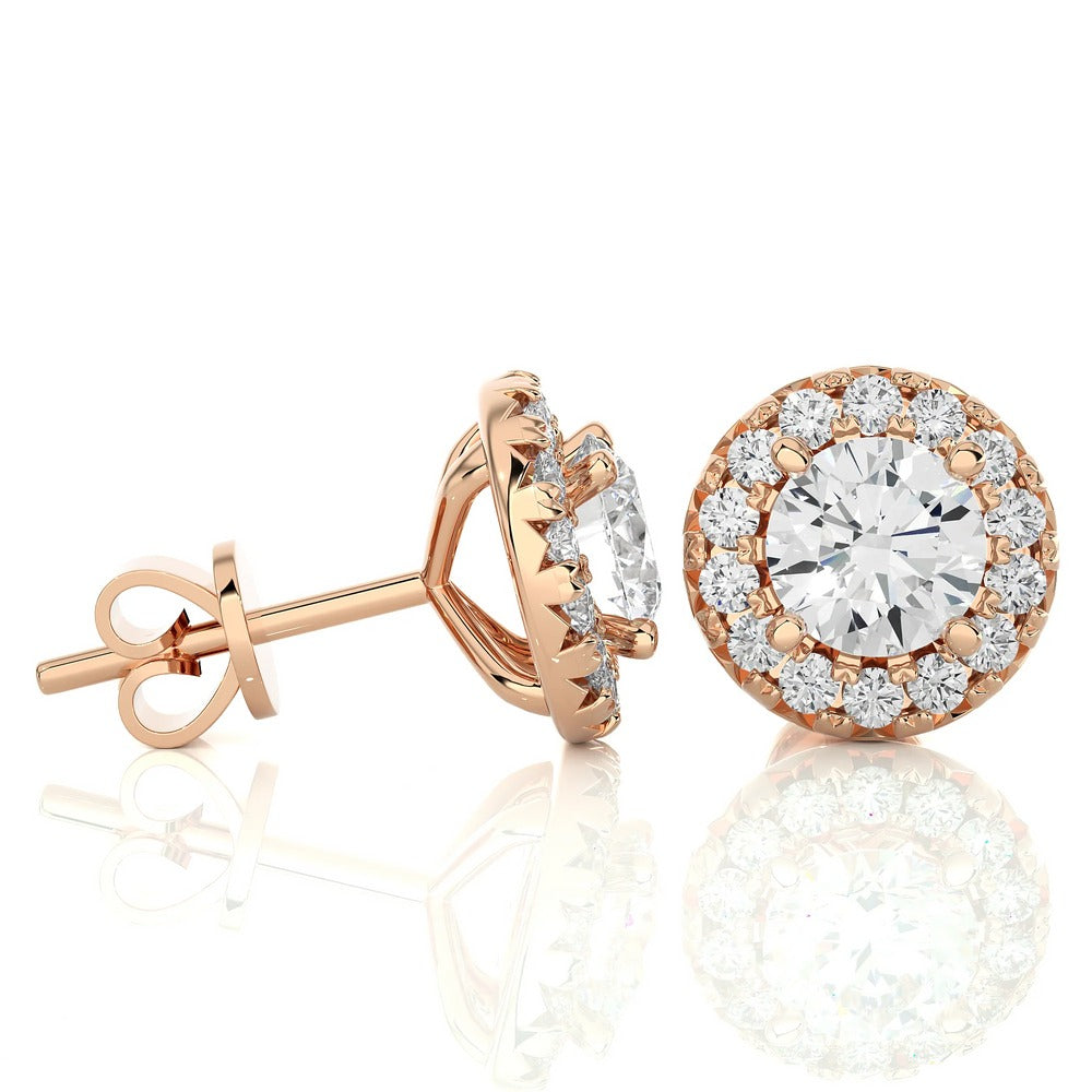 Round Solitaire Lab Diamond Halo Studs Earrings 