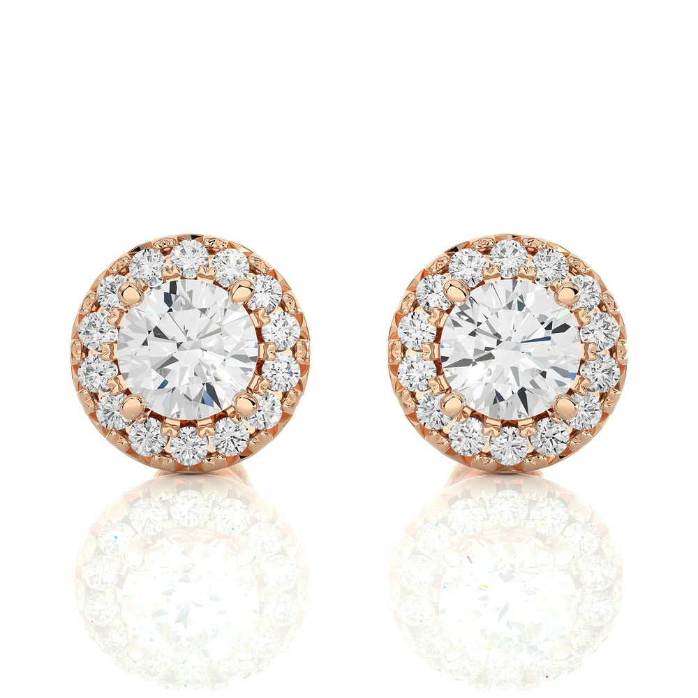 Round Solitaire Lab Diamond Halo Studs Earrings