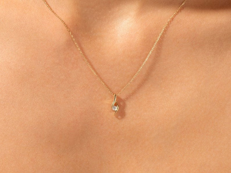 Round Solitaire Solid Gold Moissanite Pendant 