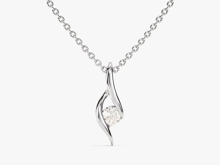 Round Solitaire Solid Gold Moissanite Pendant White Gold