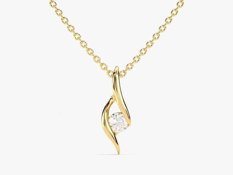 Round Solitaire Solid Gold Moissanite Pendant Yellow Gold 1