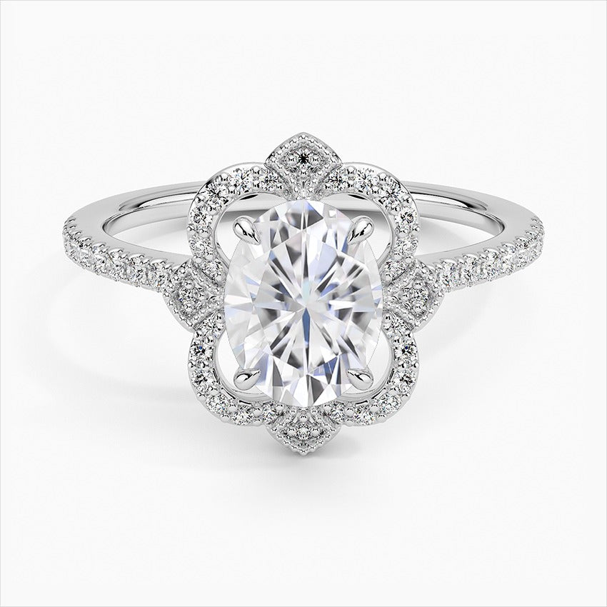 Royale 4-Prong Oval Halo Moissanite Engagement Ring White Gold