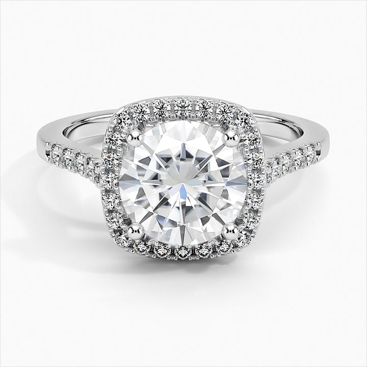 Ruby Round Cut Halo Moissanite Engagement Ring White Gold