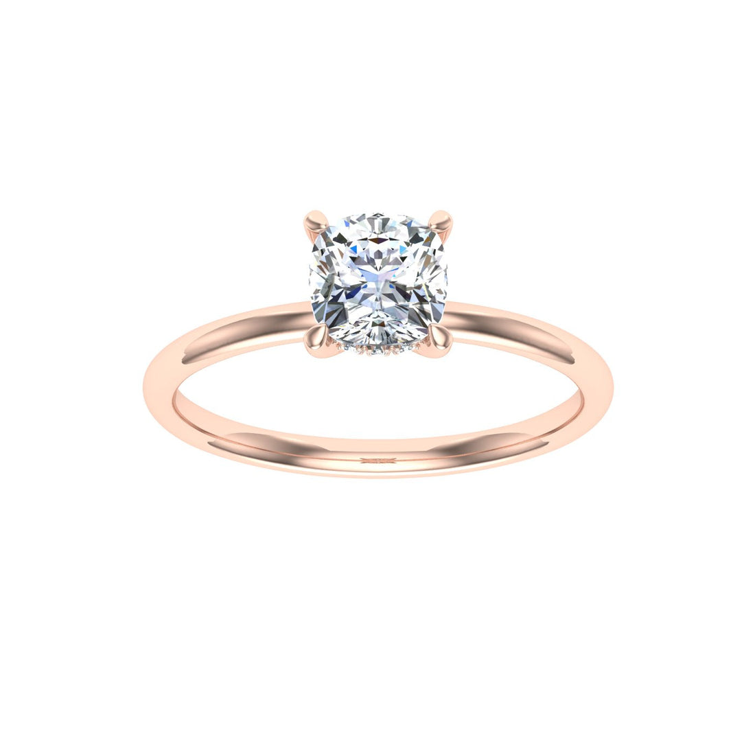 Glacial Cushion Cut Hidden Halo Solitaire Moissanite Engagement Ring Rose Gold