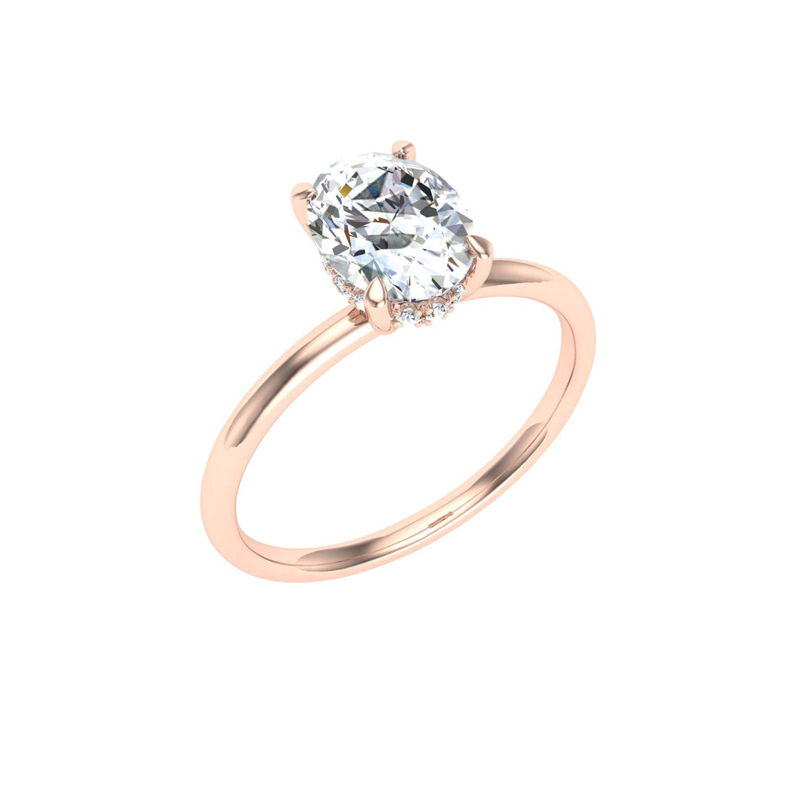 Arcane Oval Cut Solitaire Hidden Halo Moissanite Engagement Ring Rose Gold