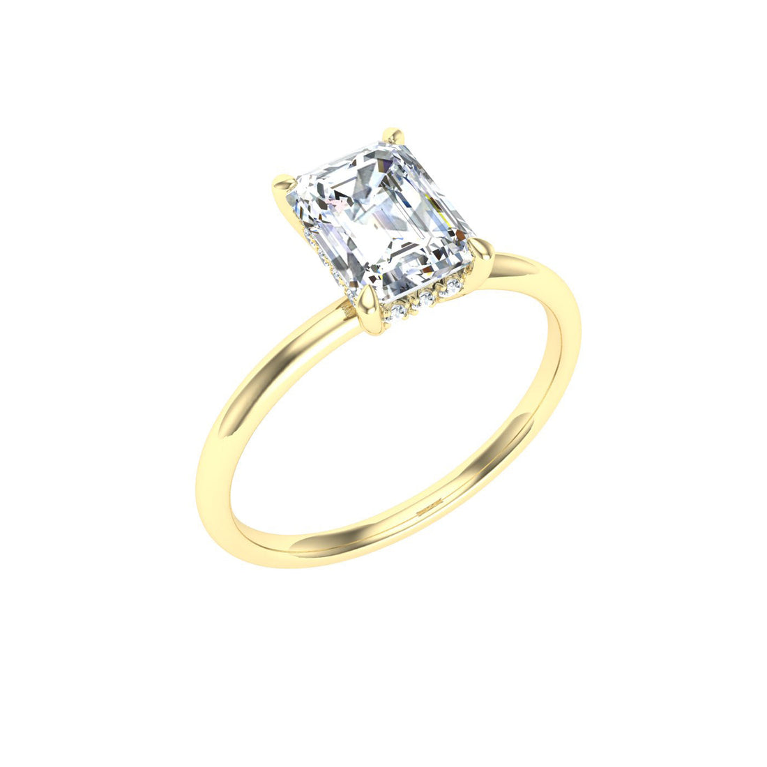 Resonance Emerald Cut Hidden Halo Moissanite Engagement Ring Yellow Gold