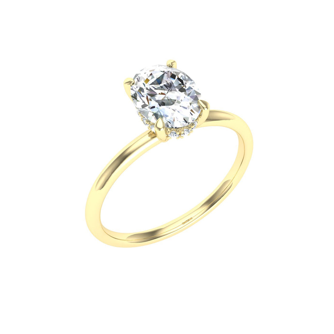 Arcane Oval Cut Solitaire Hidden Halo Moissanite Engagement Ring Yellow Gold