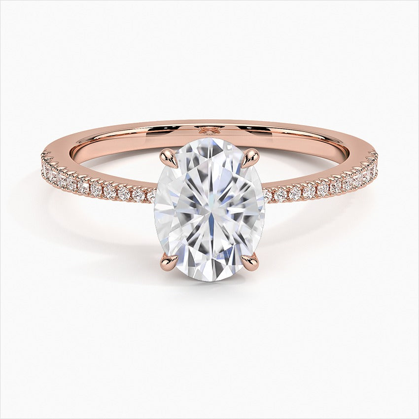 Sapphire Four-Prong Oval Side Stones Moissanite Engagement Ring Rose Gold