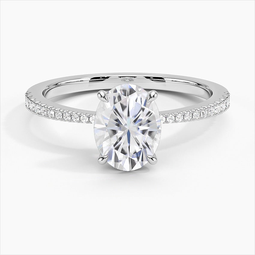 Sapphire Four-Prong Oval Side Stones Moissanite Engagement Ring White Gold