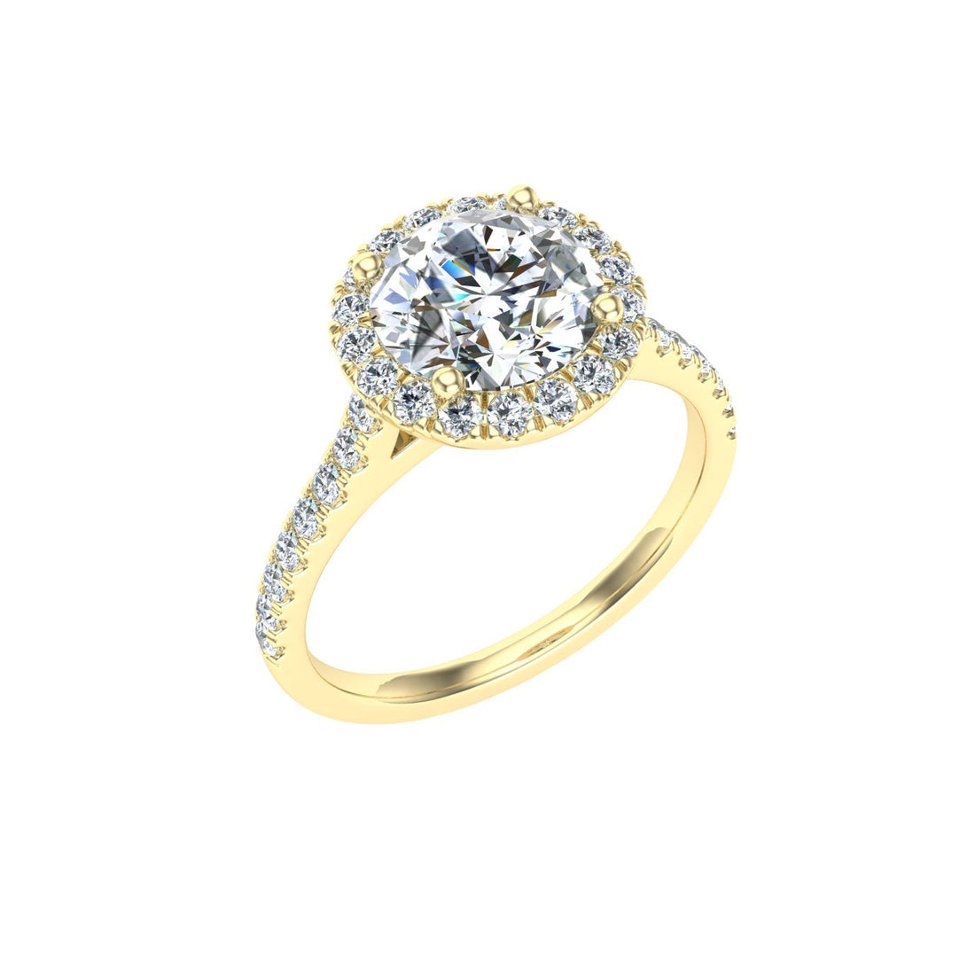 Sapphire Round Cut Halo Moissanite Engagement Ring Yellow Gold