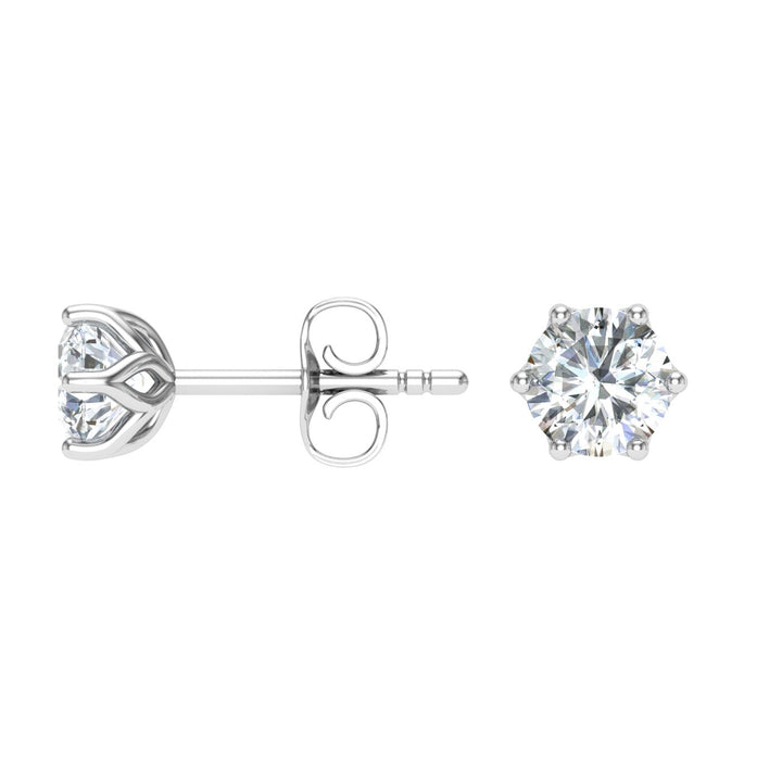 Scallop Round Moissanite Studs White Gold