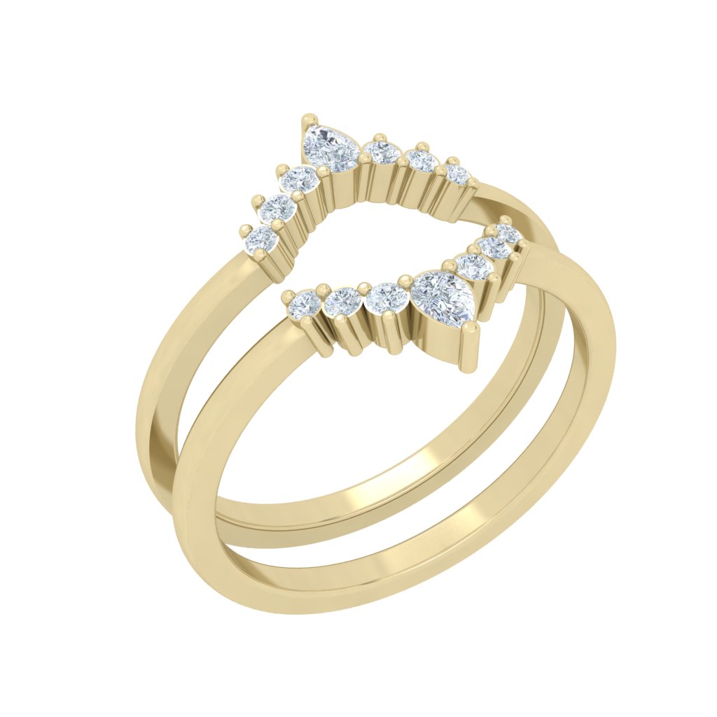 Scalloped Double Moissanite Wedding Band Yellow Gold