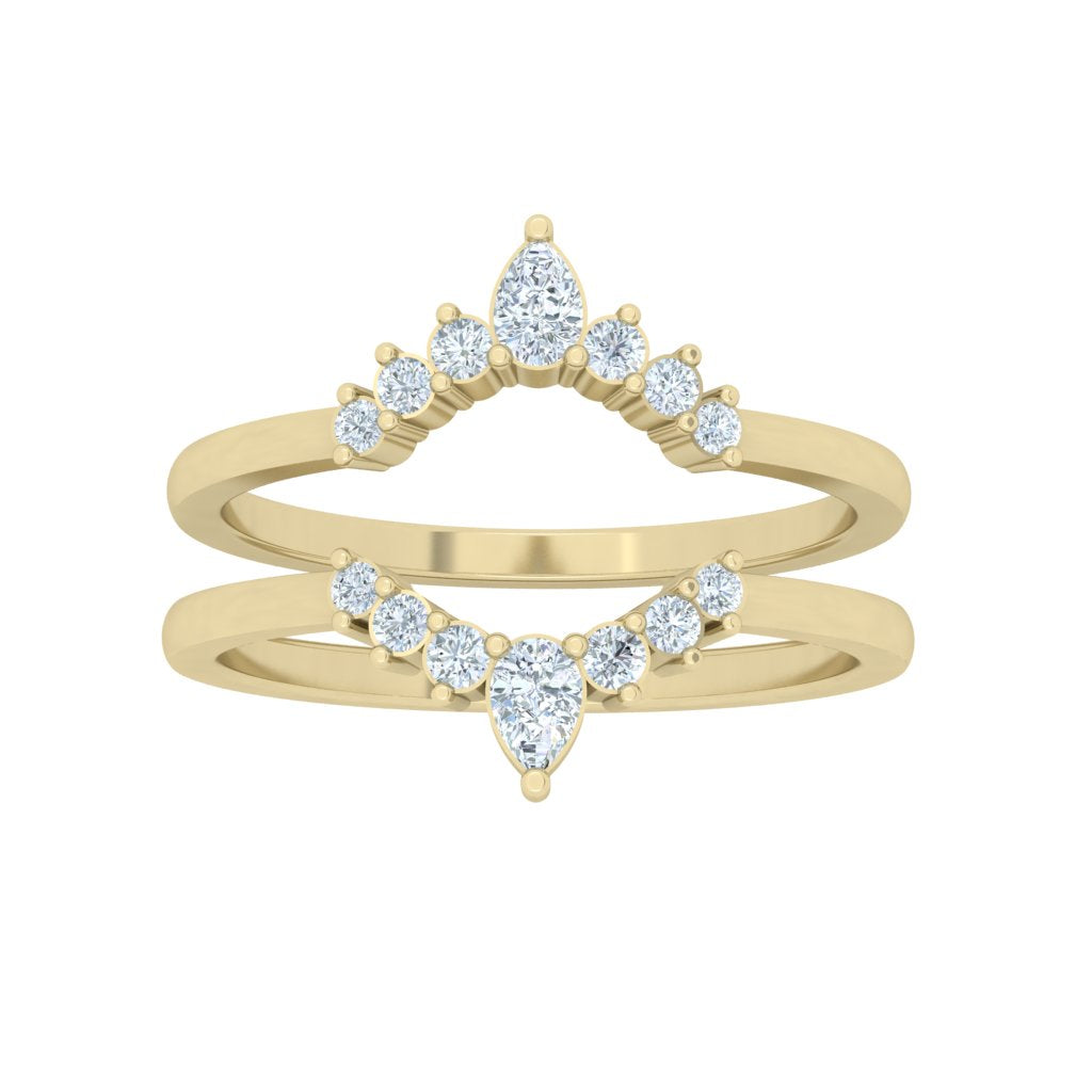 Scalloped Double Moissanite Wedding Band Yellow Gold