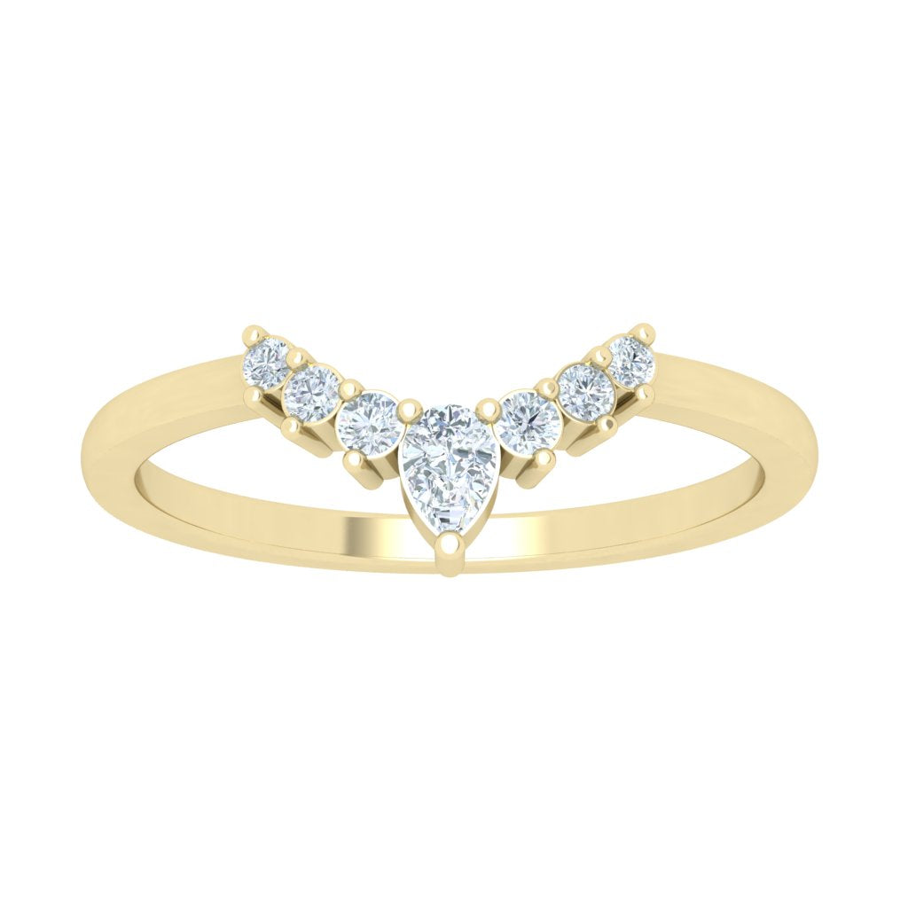 Scalloped Double Moissanite Wedding Band Yellow Gold