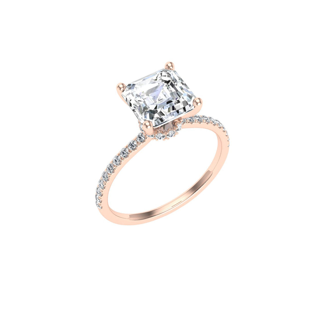 Serendipity Asscher Cut Hidden Halo Moissanite Engagement Ring Rose Gold