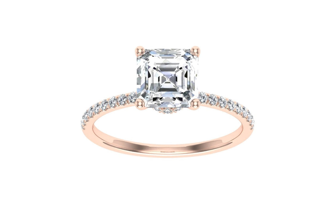 Serendipity Asscher Cut Hidden Halo Moissanite Engagement Ring Rose Gold