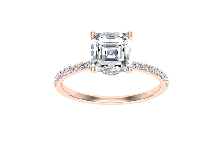 Serendipity Hidden Halo 3 Carat Asscher Cut Moissanite Ring in 18K Rose Gold