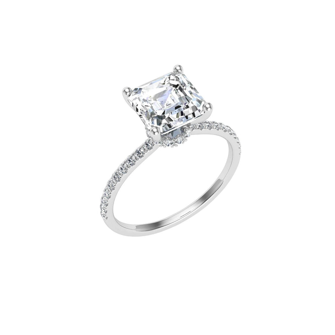 Serendipity Asscher Cut Hidden Halo Moissanite Engagement Ring White Gold