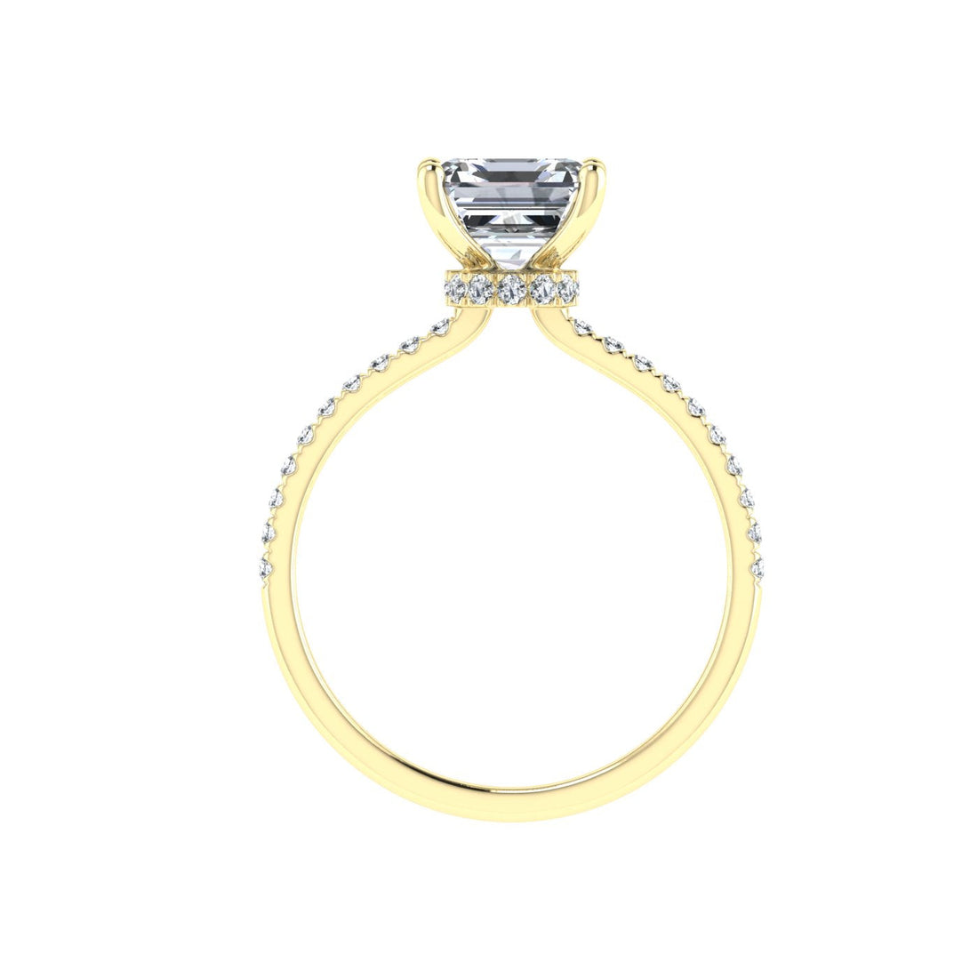 Serendipity Asscher Cut Hidden Halo Moissanite Engagement Ring Yellow Gold