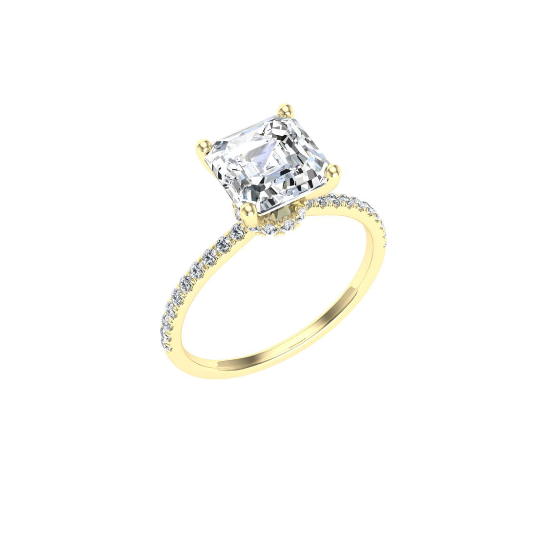 Serendipity Asscher Cut Hidden Halo Moissanite Engagement Ring Yellow Gold