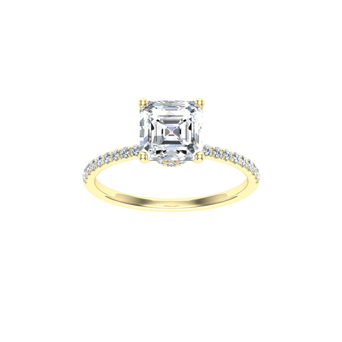 Serendipity Asscher Cut Hidden Halo Moissanite Engagement Ring Yellow Gold