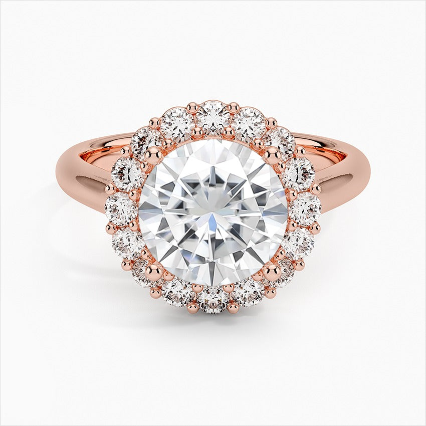 Serenity Round Halo Moissanite Engagement Ring Rose Gold