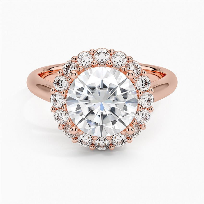 Serenity Round Halo Moissanite Engagement Ring Rose Gold