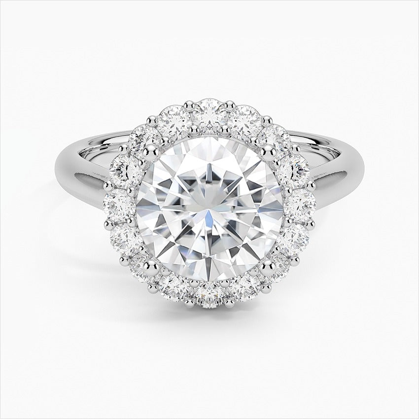 Serenity Round Halo Moissanite Engagement Ring White Gold