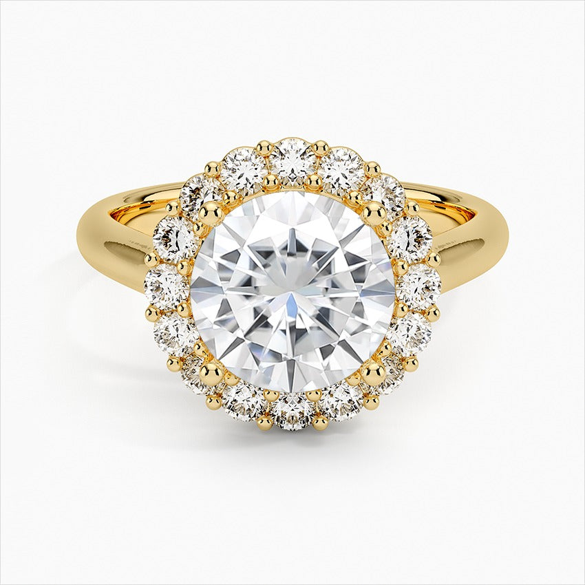 Serenity Round Halo Moissanite Engagement Ring Yellow Gold