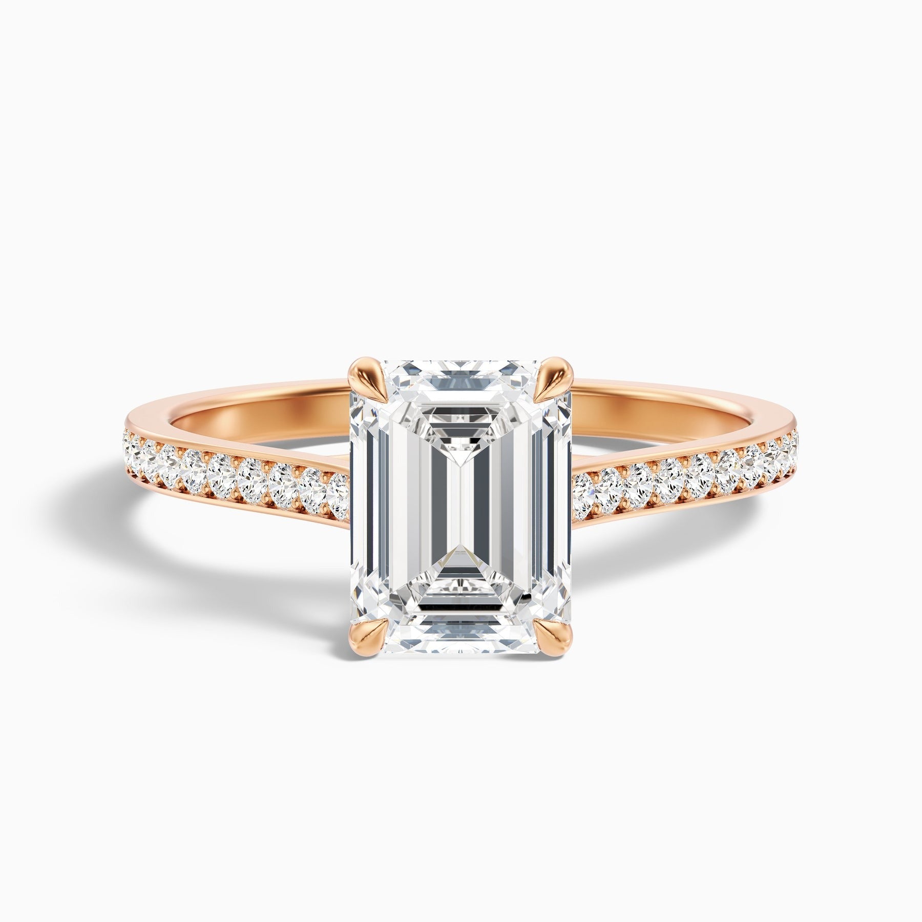 Shard 1 Carat Emerald Cut Side Stone Pave Lab Grown Engagement Ring in 10k Rose Gold