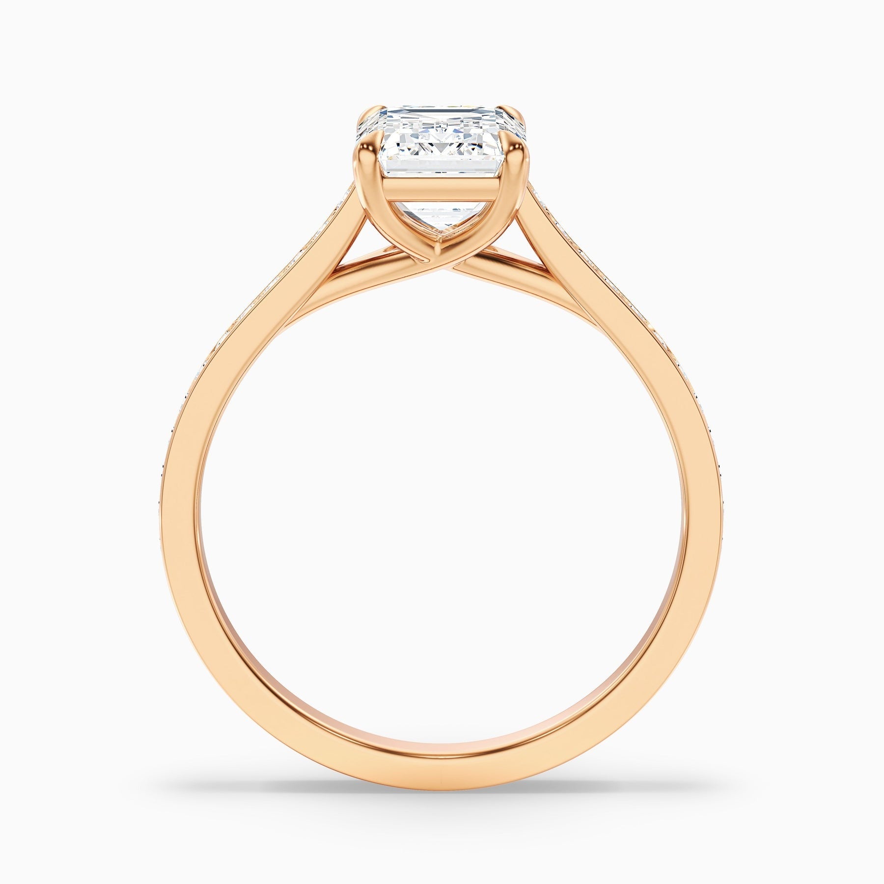 Shard 1 Carat Emerald Cut Side Stone Pave Lab Grown Engagement Ring in 10k Rose Gold