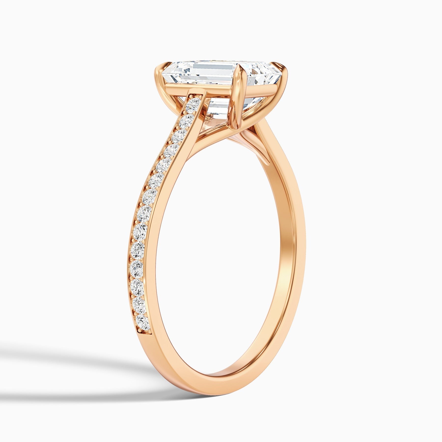 Shard 1 Carat Emerald Cut Side Stone Pave Lab Grown Engagement Ring in 10k Rose Gold
