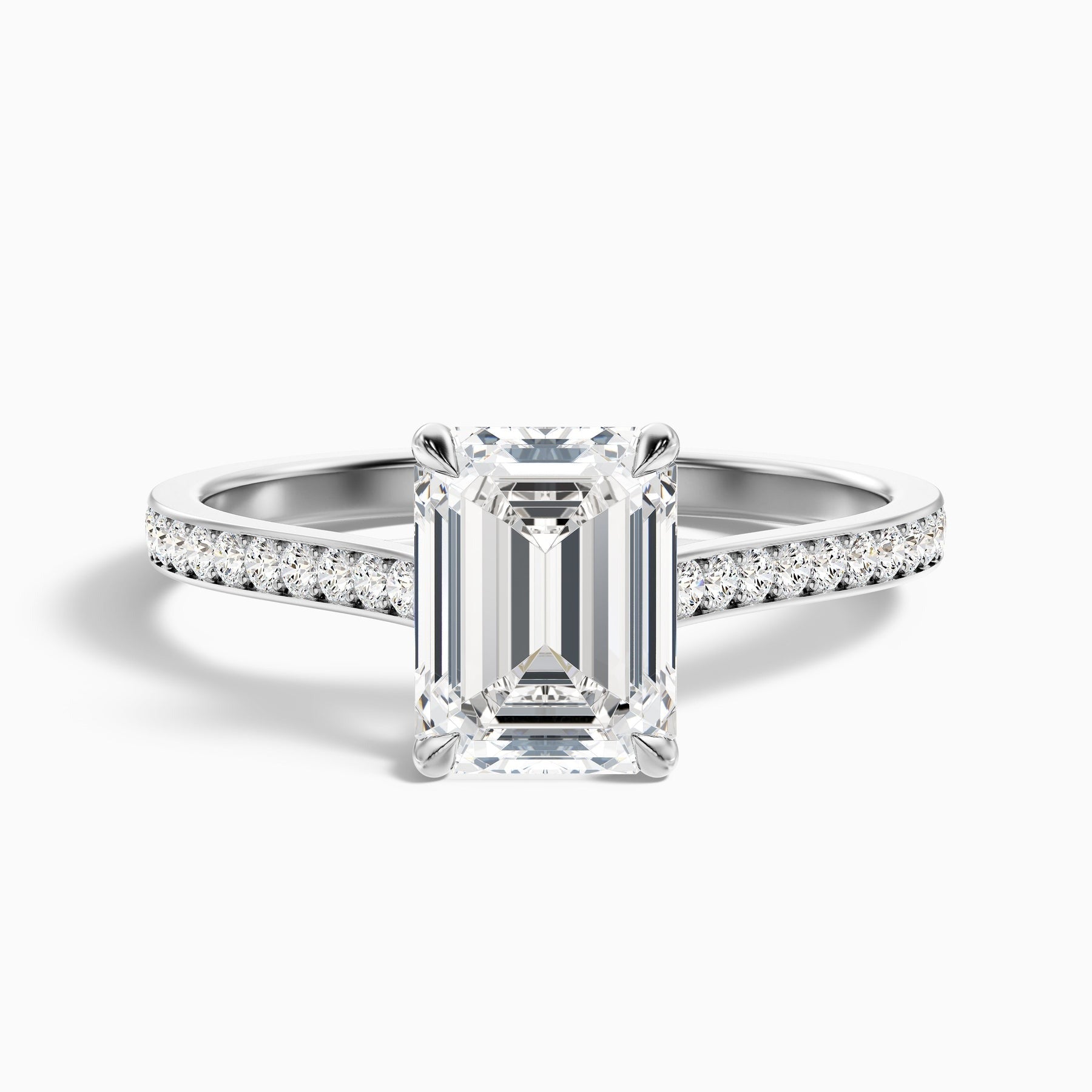 Shard 1 Carat Emerald Cut Side Stone Pave Lab Grown Engagement Ring in 10k White Gold