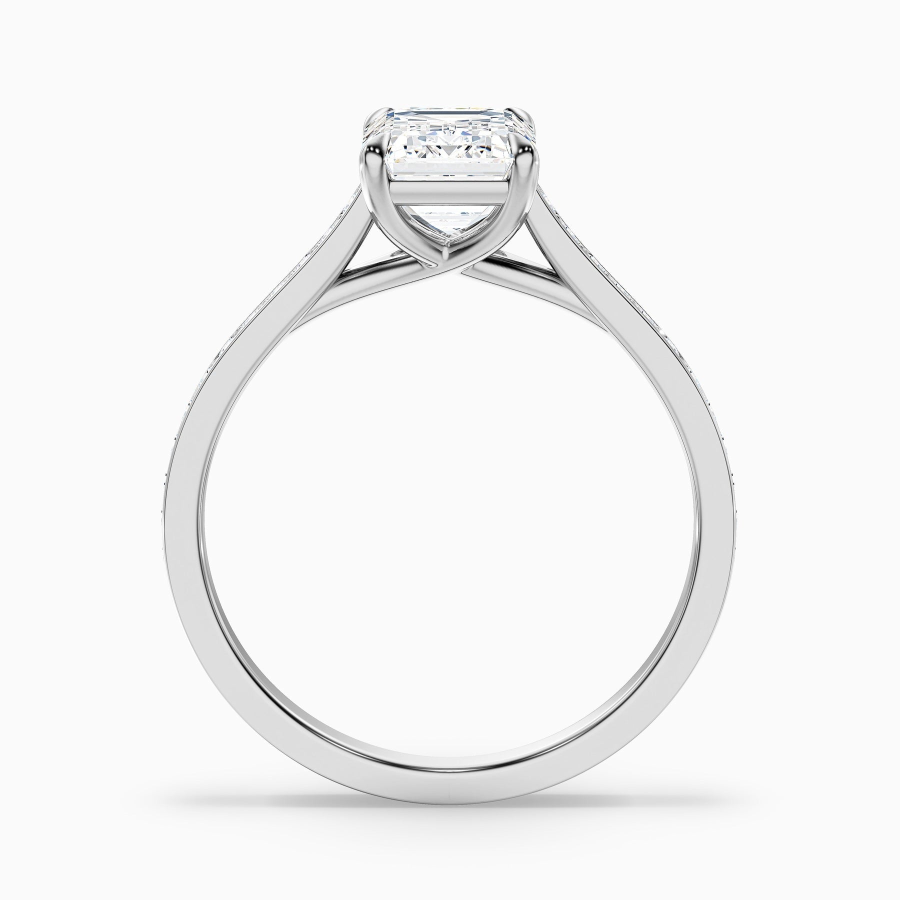 Shard 1 Carat Emerald Cut Side Stone Pave Lab Grown Engagement Ring in 10k White Gold