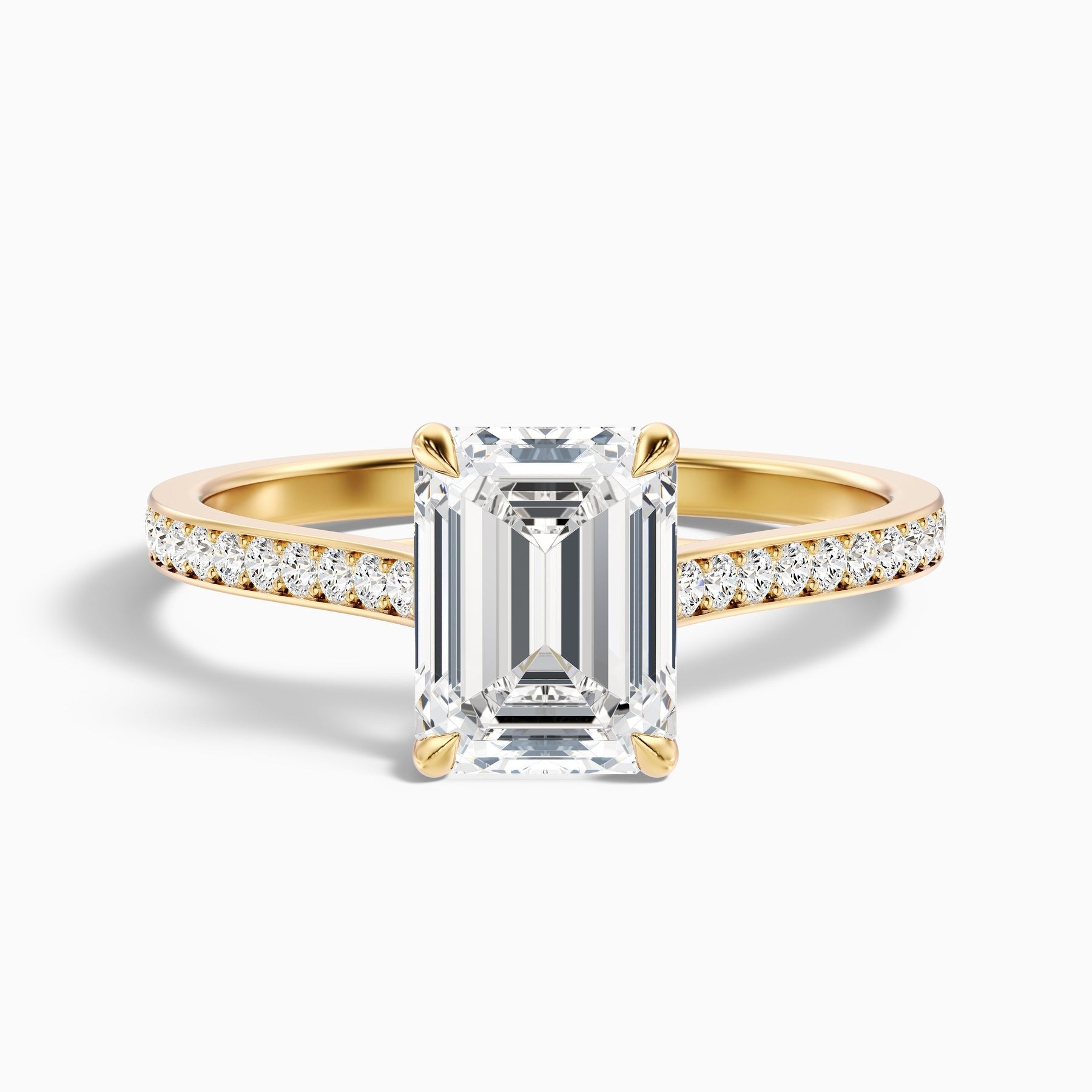 Shard 1 Carat Emerald Cut Side Stone Pave Lab Grown Engagement Ring in 10k Yellow Gold