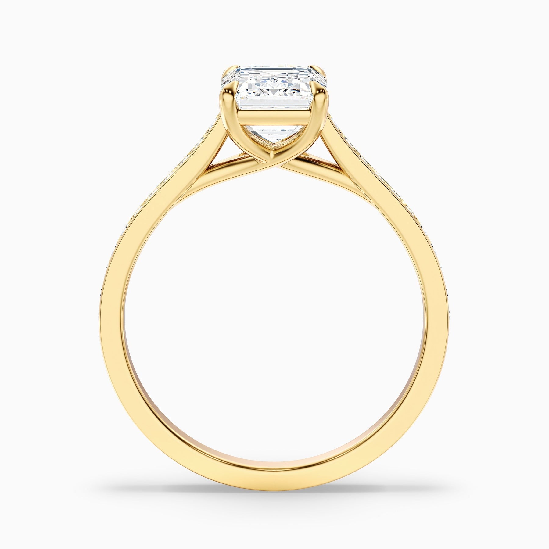 Shard 1 Carat Emerald Cut Side Stone Pave Lab Grown Engagement Ring in 10k Yellow Gold