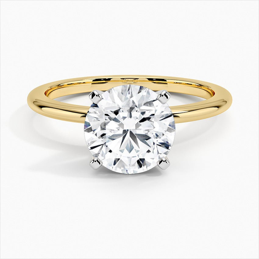 Sheen Round Four-Prong Solitaire Moissanite Engagement Ring Yellow Gold