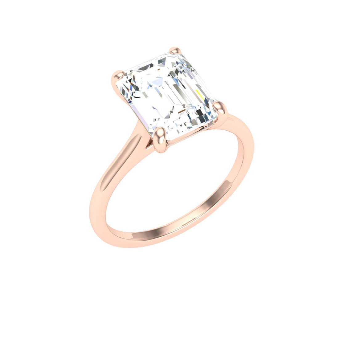 Shimmer Emerald Cut Solitaire Moissanite Engagement Ring Rose Gold