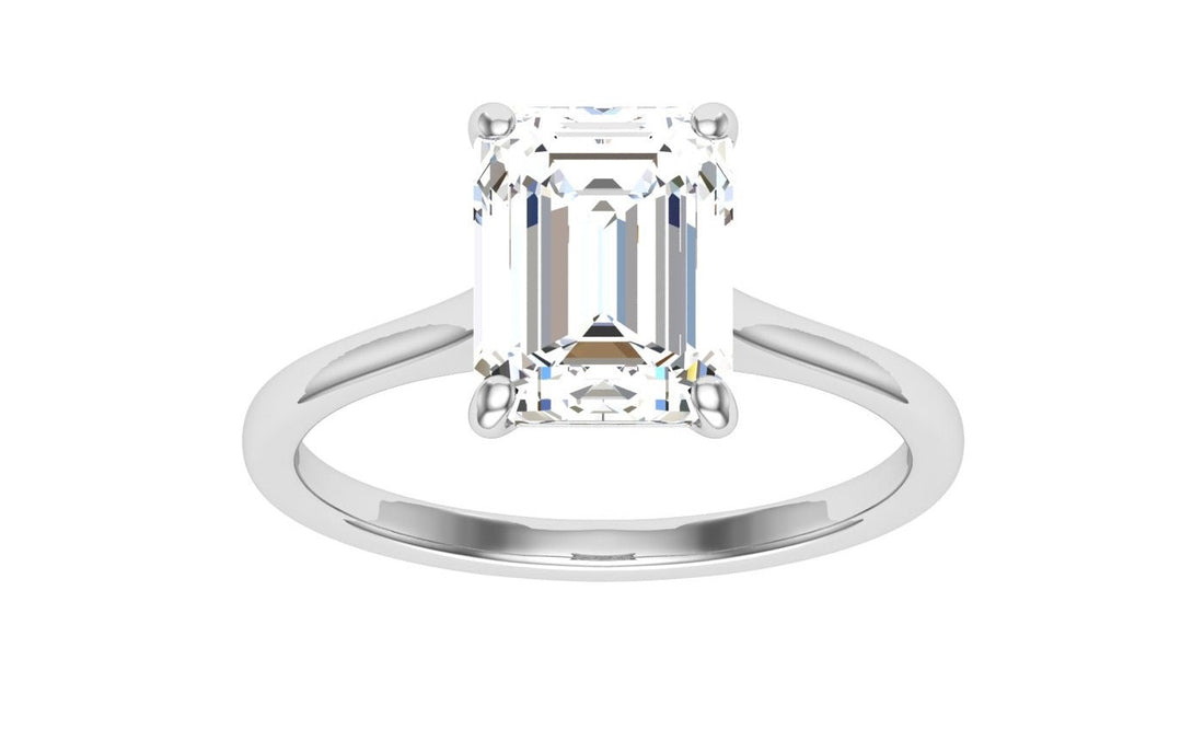 Shimmer Emerald Cut Solitaire Moissanite Engagement Ring White Gold